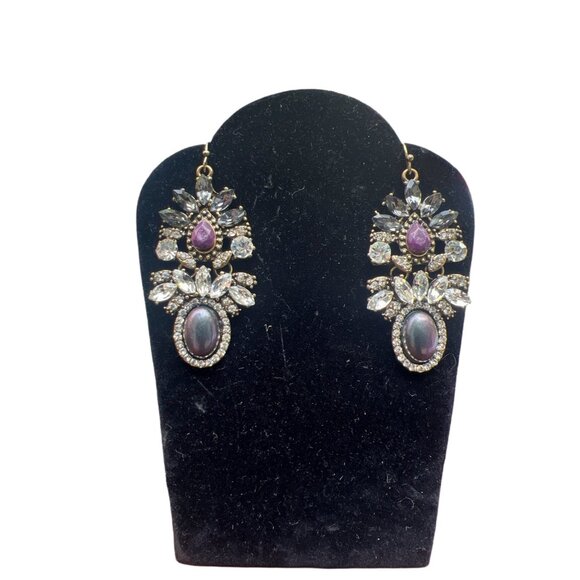 Vintage-Inspired Crystal & Gem Drop Earrings With Intricate Floral Design - Picture 4 of 6